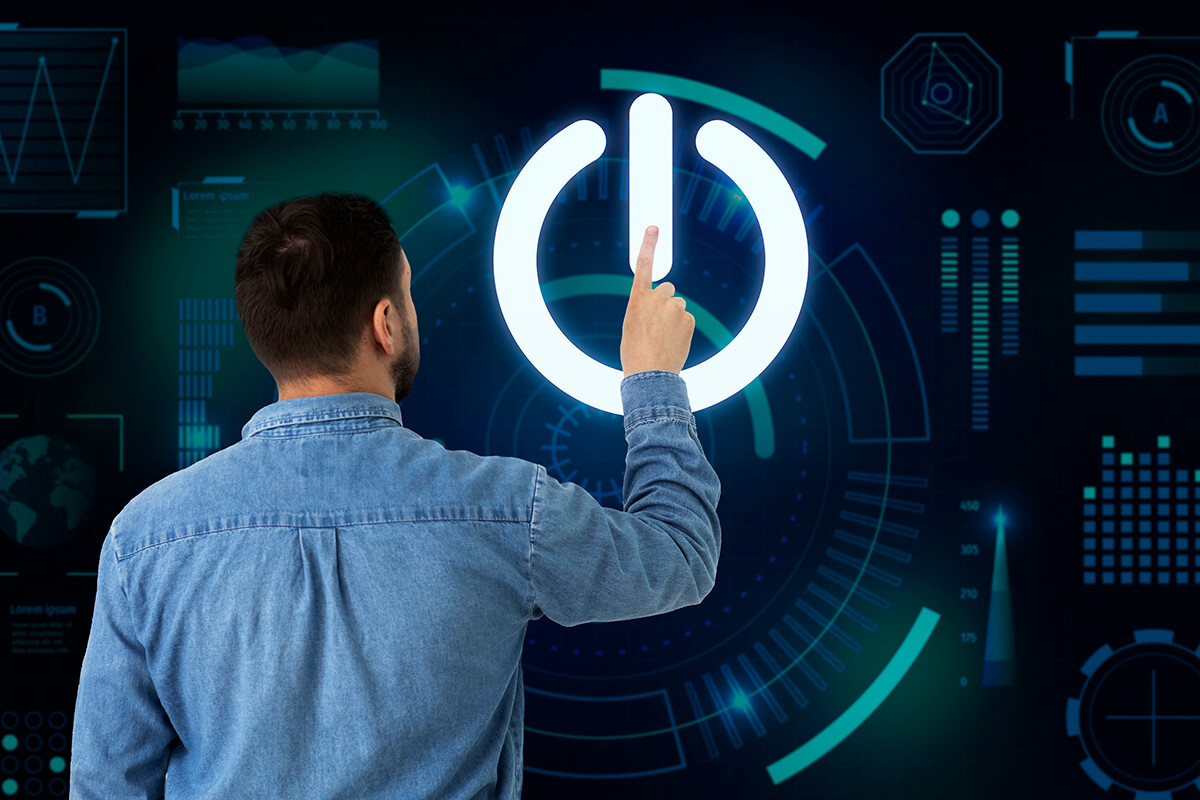 person-pressing-power-button